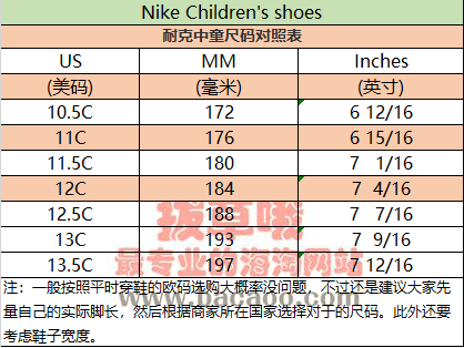 Nike海淘鞋码对照表
